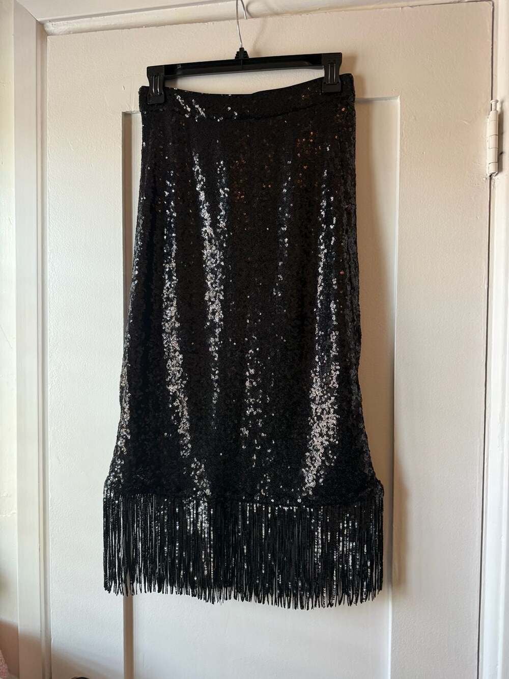 Kate Spade New York Black Sequin Fringe Hem Pencil Skirt Size 2